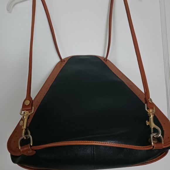 Vintage Triangle Black pebble leather edged in tan leather backpack style bag main image 4